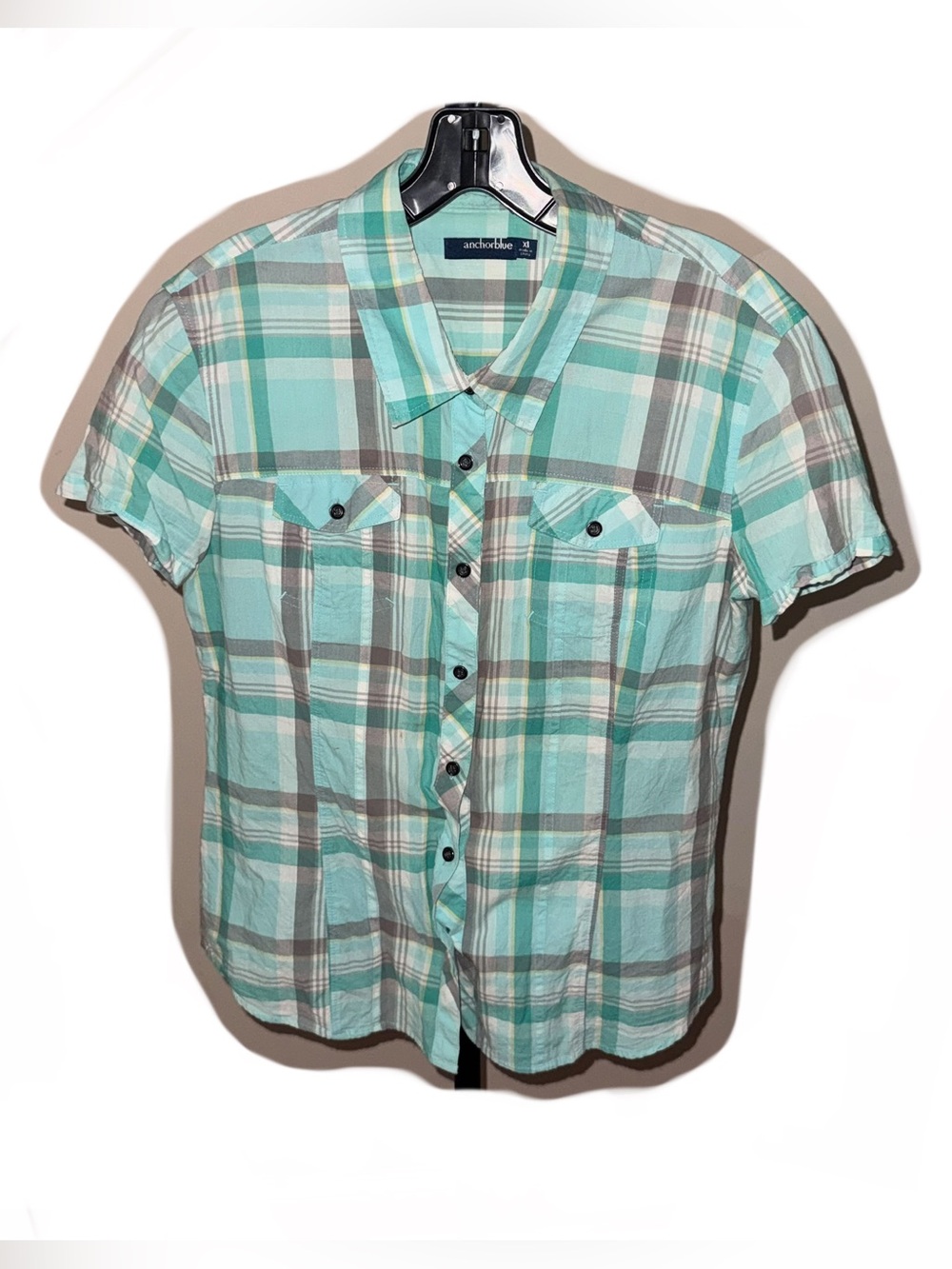 Y2k Mint Plaid Short-Sleeve Button-Down Shirt